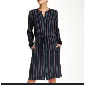 Theory Blue Long Sleeve V-Neck Shirt Dress